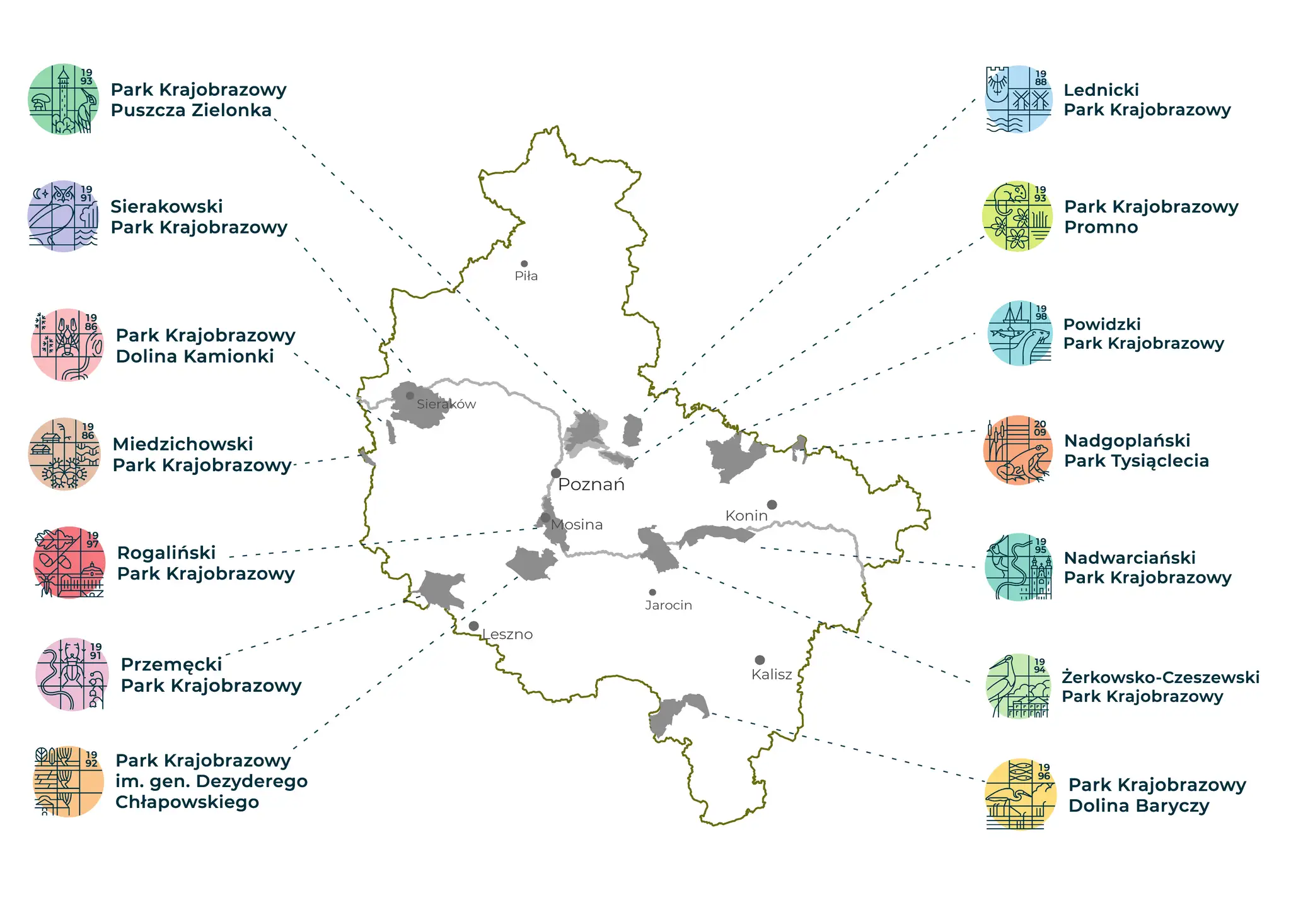Mapa Wielkopolski z zaznaczonymi jeziorami i rzekami