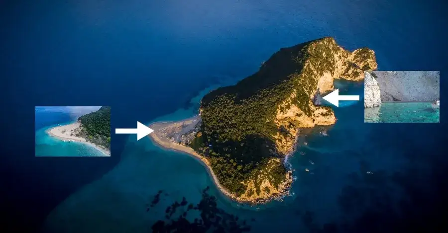 Wyspa Marathonisi z lotu ptaka