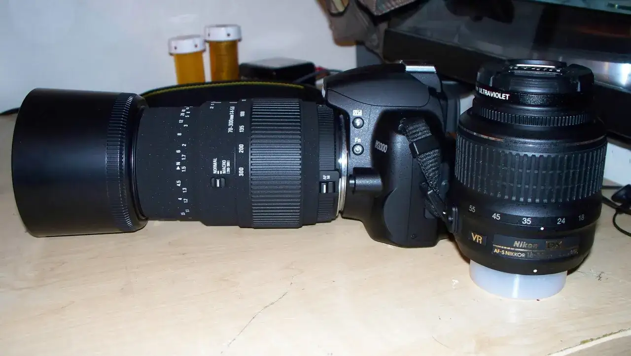 Nikon D3000 with different lenses attached