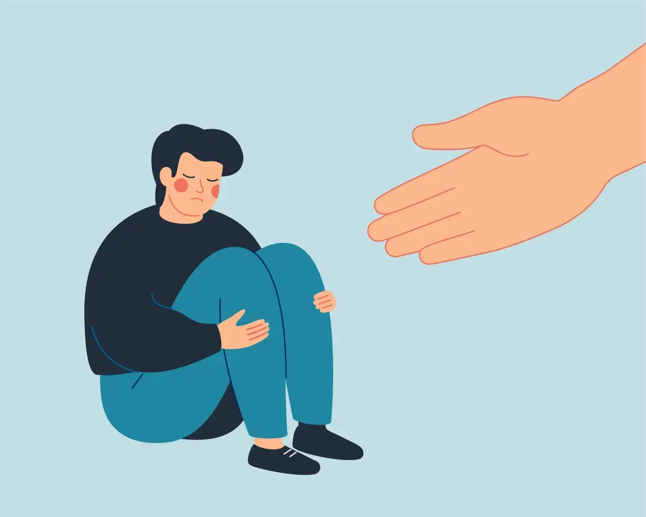 osoba w kryzysie uzależnienia, zamyślona, symbol pomocy