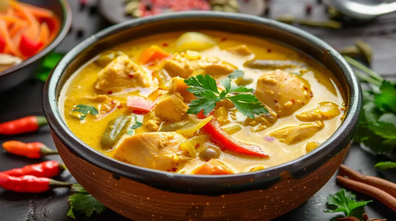 Zdjęcie Zupa curry z kurczakiem, warzywami i mleczkiem kokosowym