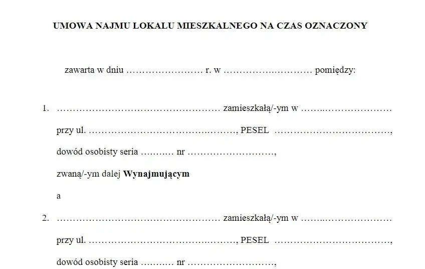Umowa najmu mieszkania wz&oacute;r