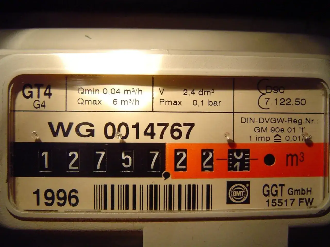 Odczyt licznika gazu WG 0014767: 127572.2 m³. Po wymianie licznika, podaj ten odczyt.