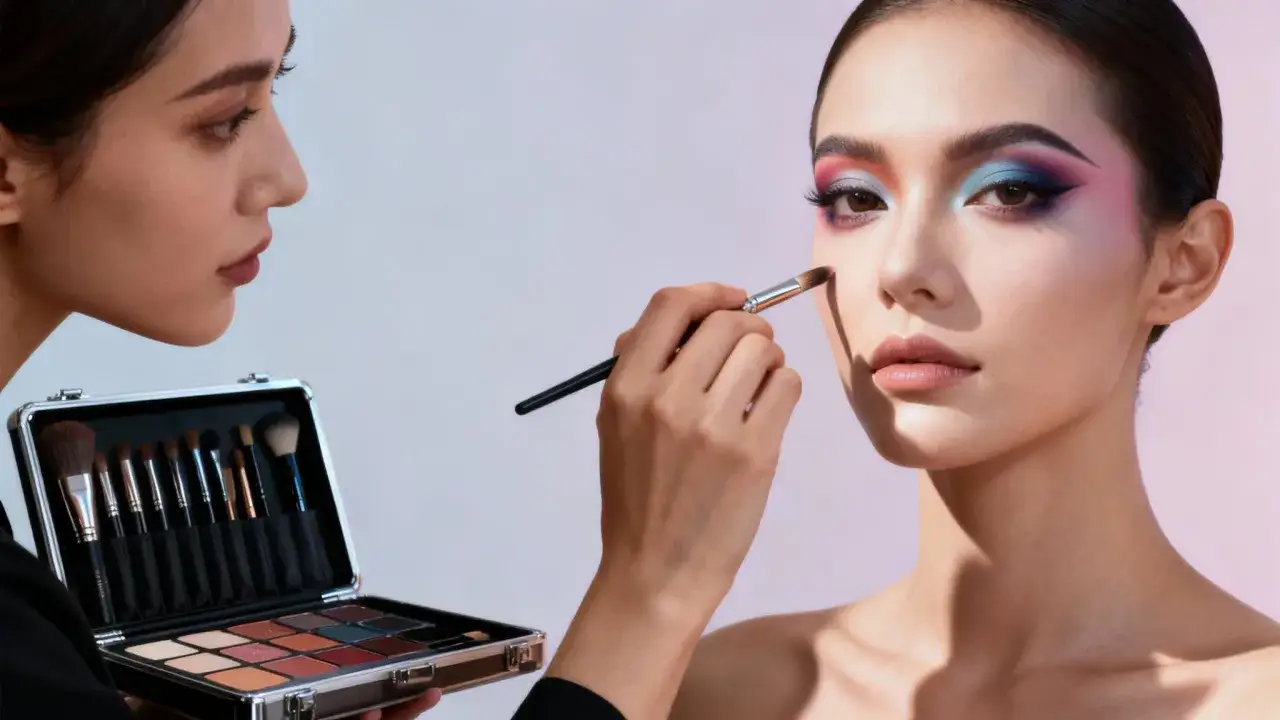 Makijażystka tworzy artystyczny look, zastanawiasz się, ile zarabia makijażystka miesięcznie?