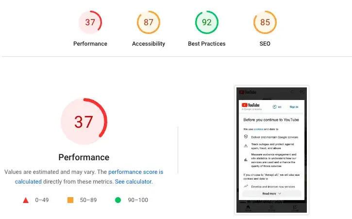wyniki Google PageSpeed Insights