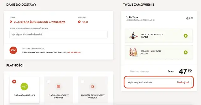 Zdjęcie Gdzie wpisać kod w aplikacji KFC, aby zaoszczędzić na zamówieniu?