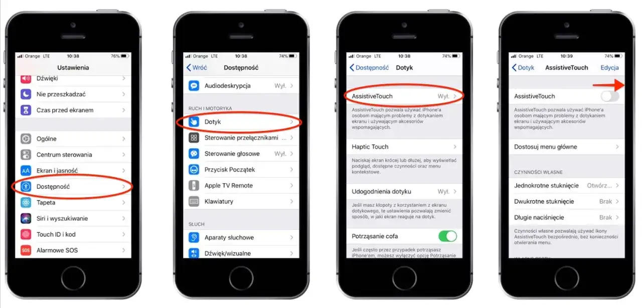 iPhone AssistiveTouch zrzut ekranu