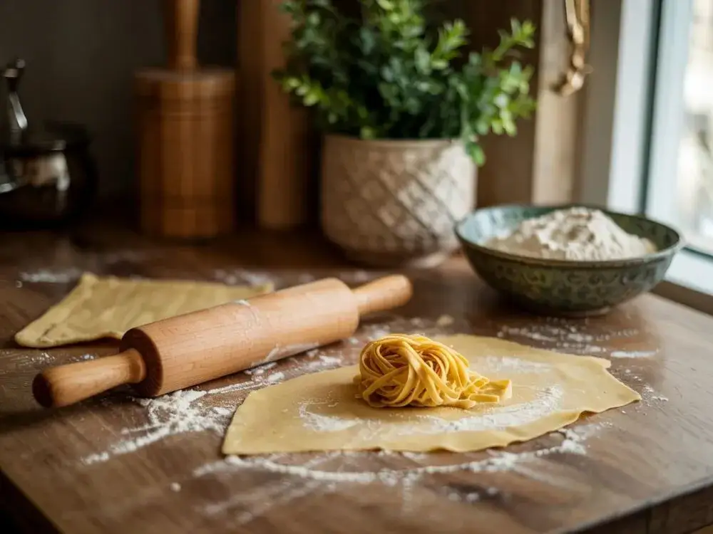 domowe ciasto na makaron ręcznie wyrabiane