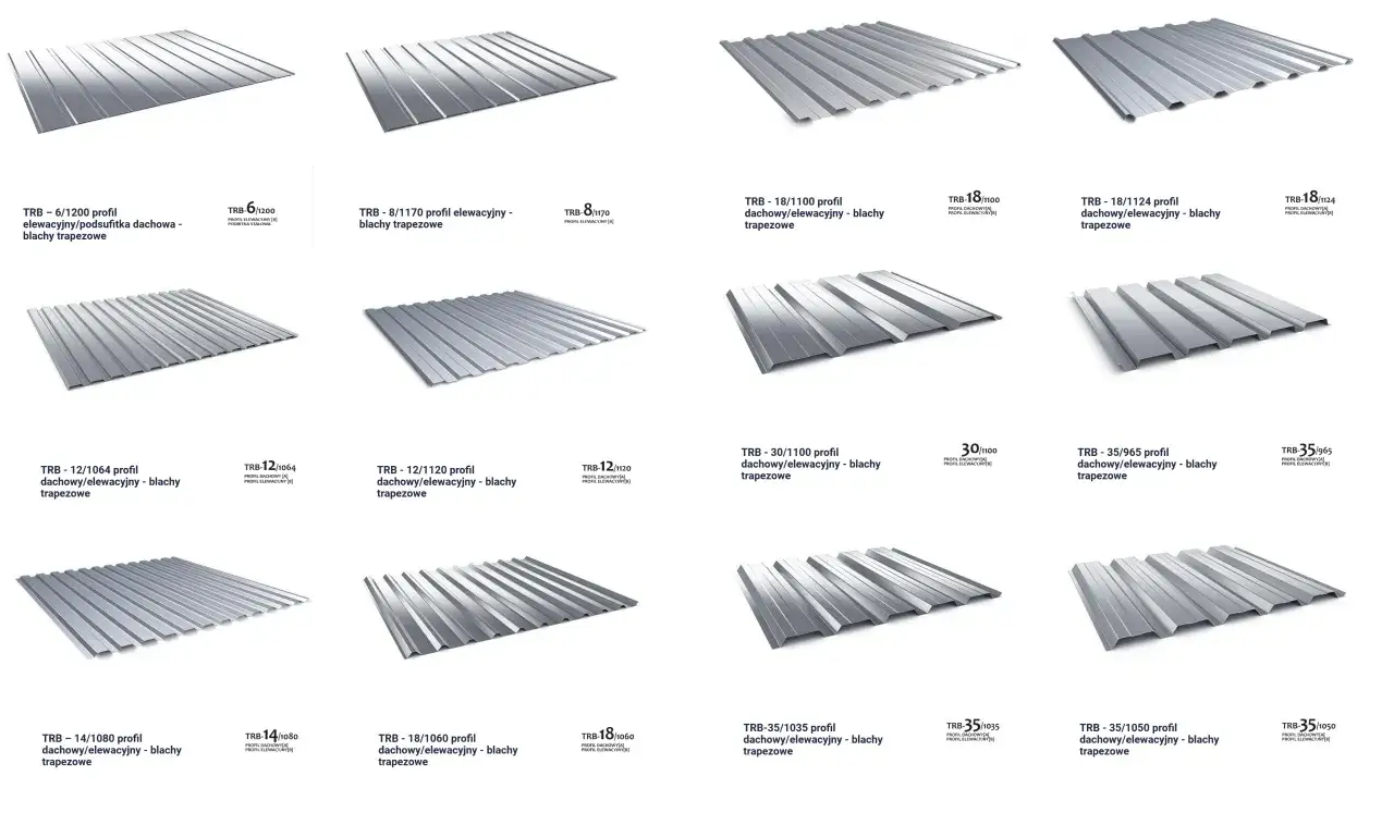 Różne profile blachy trapezowej aluminiowej, idealne na dachy i elewacje.