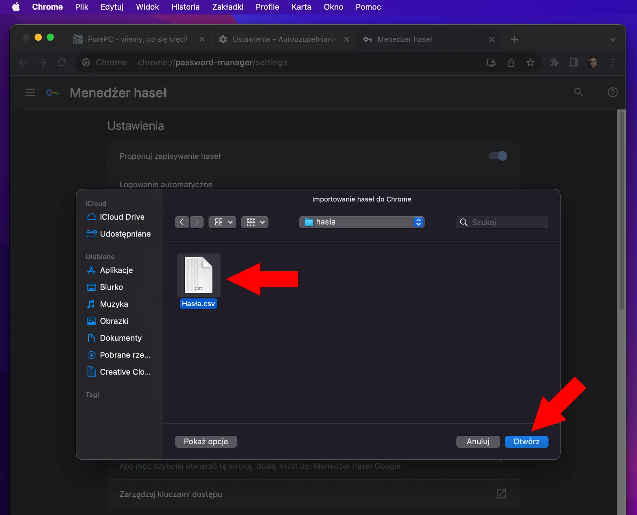 Google Chrome menedżer haseł screenshot
