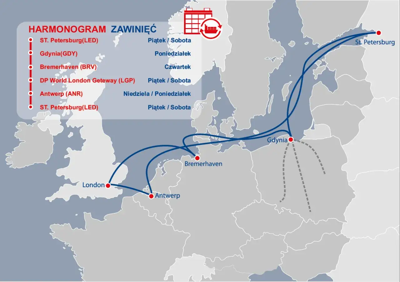 Mapa pokazuje trasy statków. Londyn, choć nie ma bezpośredniego dostępu do morza, jest połączony z portem DP World London Gateway.