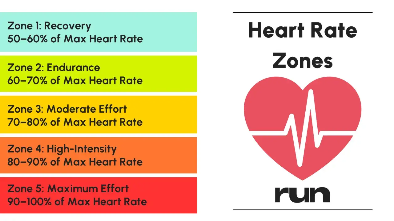 Tętno podczas biegu: strefy od regeneracji (50-60%) do maksymalnego wysiłku (90-100%).