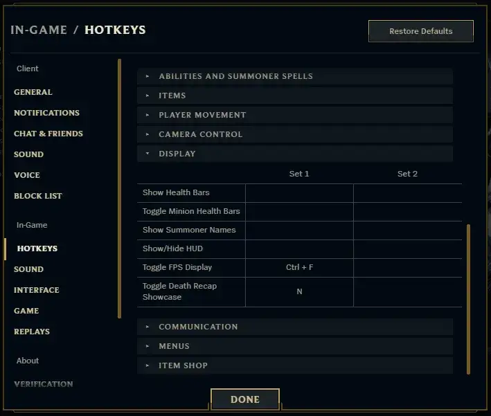 League of Legends licznik FPS Ctrl+F przykład