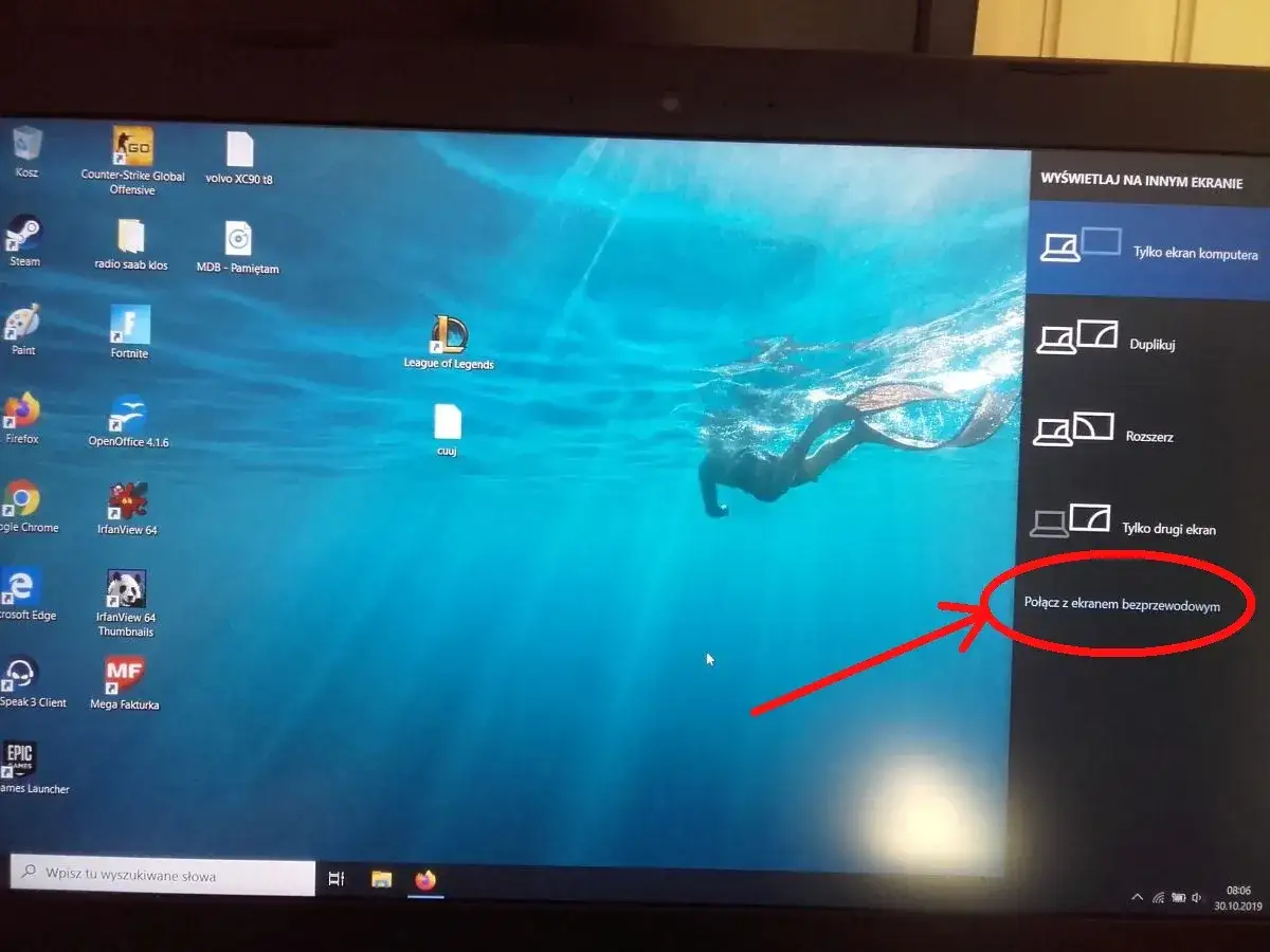 windows 10 połącz z wyświetlaczem bezprzewodowym