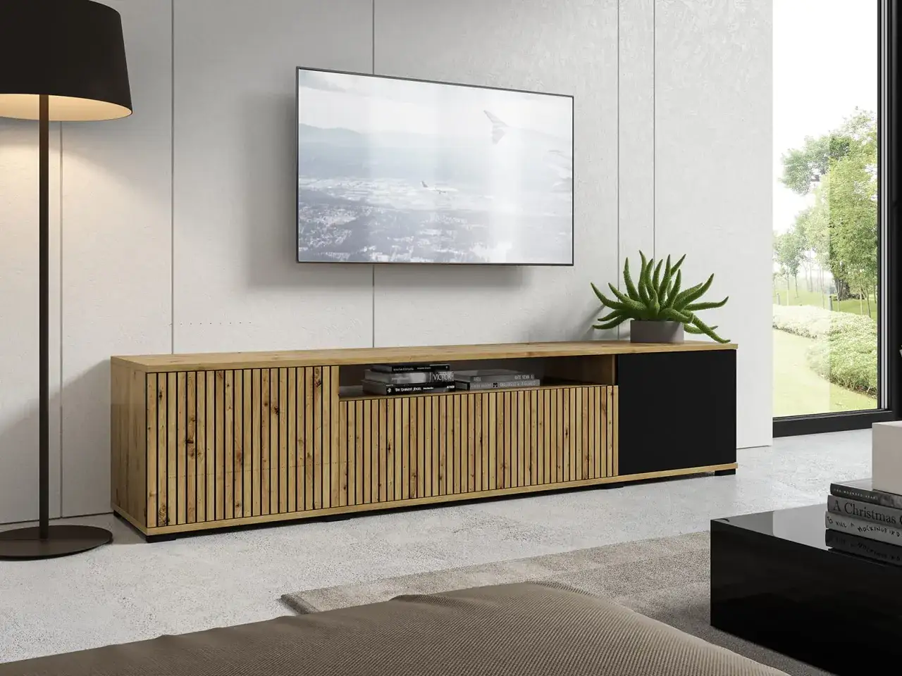 Szafka RTV lamele LED style wnętrz