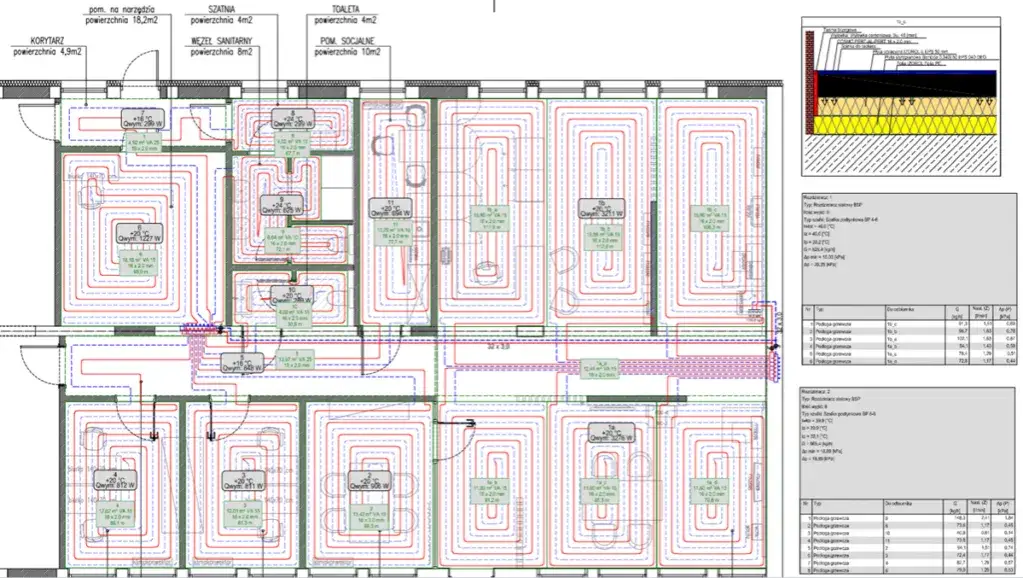 projekt ogrzewania podłogowego schemat pętli