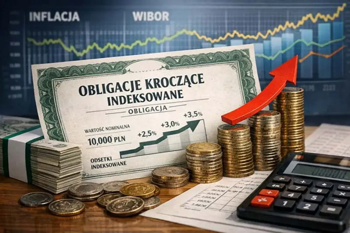 Obligacje indeksowane, stos monet, kalkulator i wykresy inflacji. Zastanawiasz się, ile wynosi podatek belki od lokat?