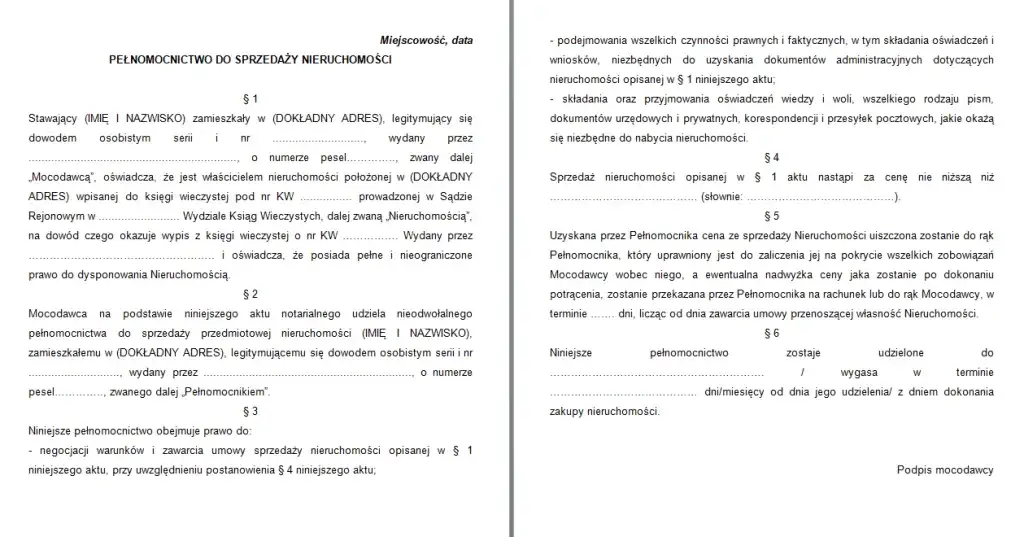 Pełnomocnictwo notarialne wz&oacute;r