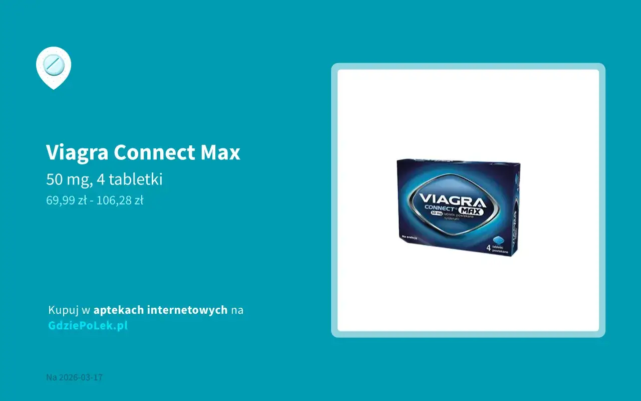 Opakowanie Viagra Connect Max 50 mg, 4 tabletki. Dowiedz się, gdzie kupić viagra gdzie kupić bez recepty.