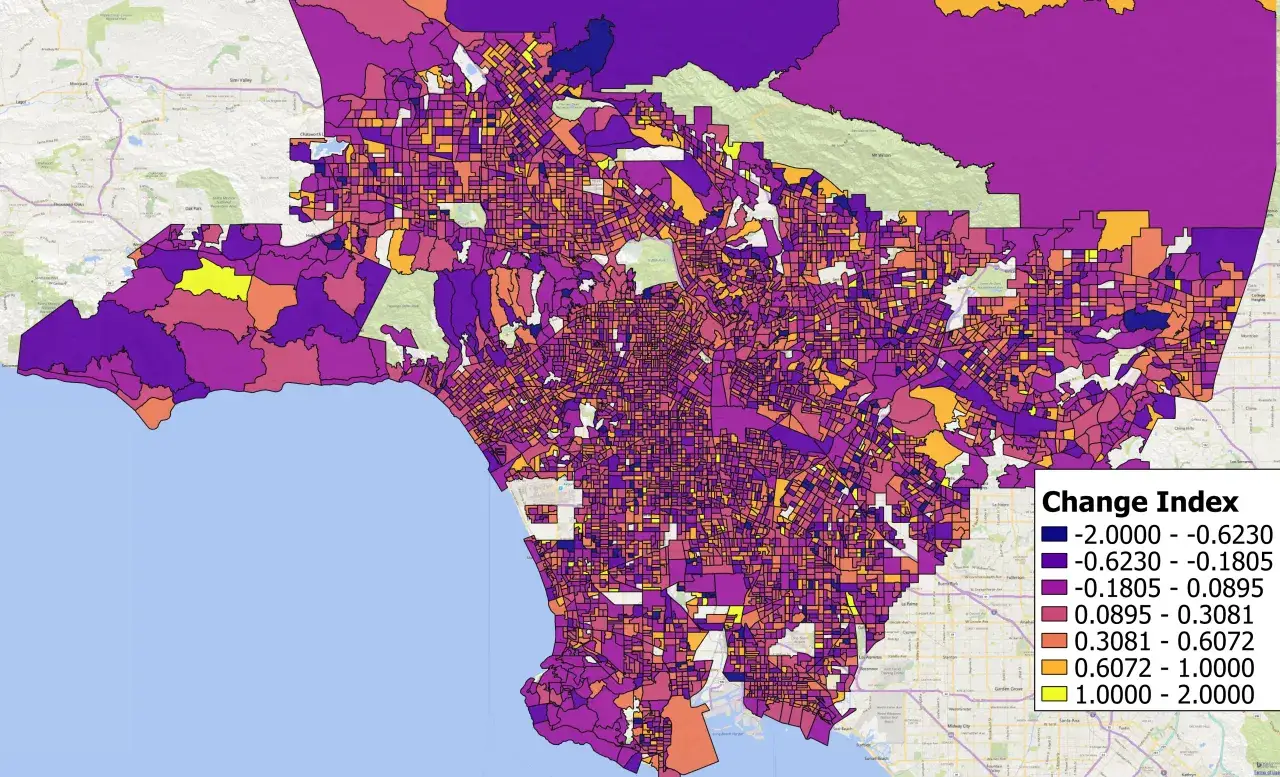 Los Angeles districts map with price indicators
