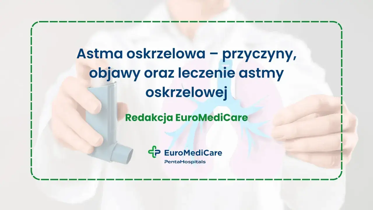 Astma oskrzelowa &ndash; przyczyny, objawy i leczenie. Dłoń trzymająca inhalator na tle płuc.