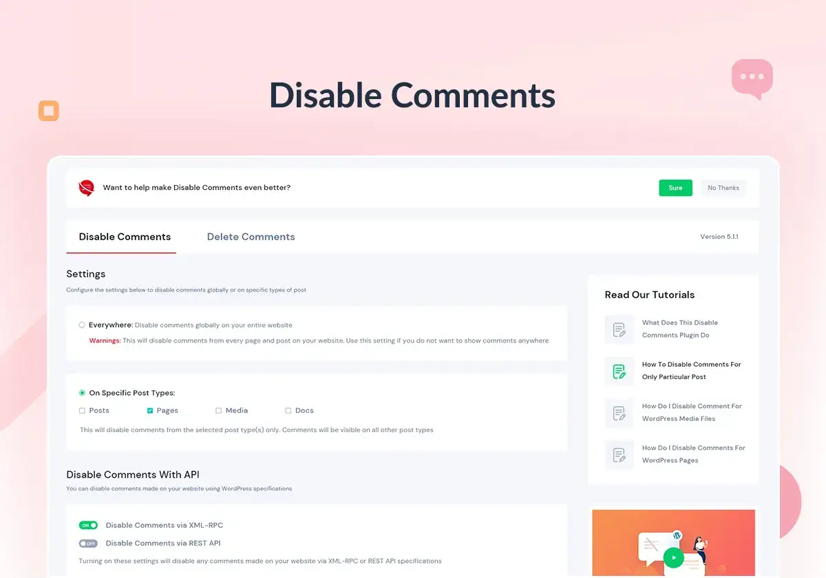 Wtyczka Disable Comments Remove Comments & Stop Spam ustawienia