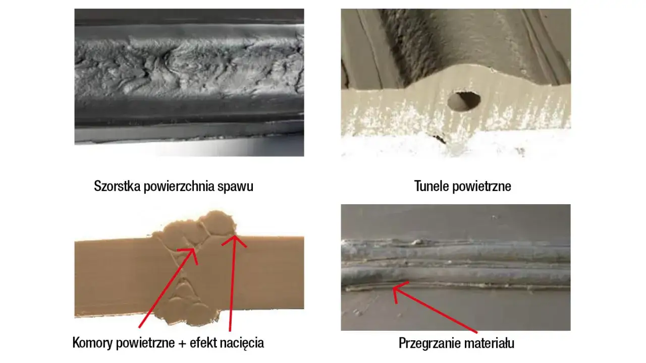 porównanie spoiny za mały prąd vs za duży prąd vs idealna spoina