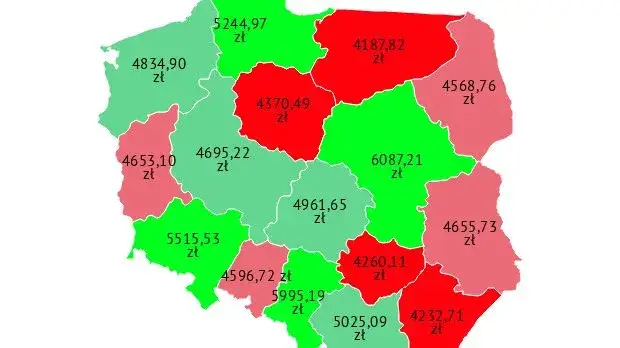 mapa Polski zarobki spawaczy regiony