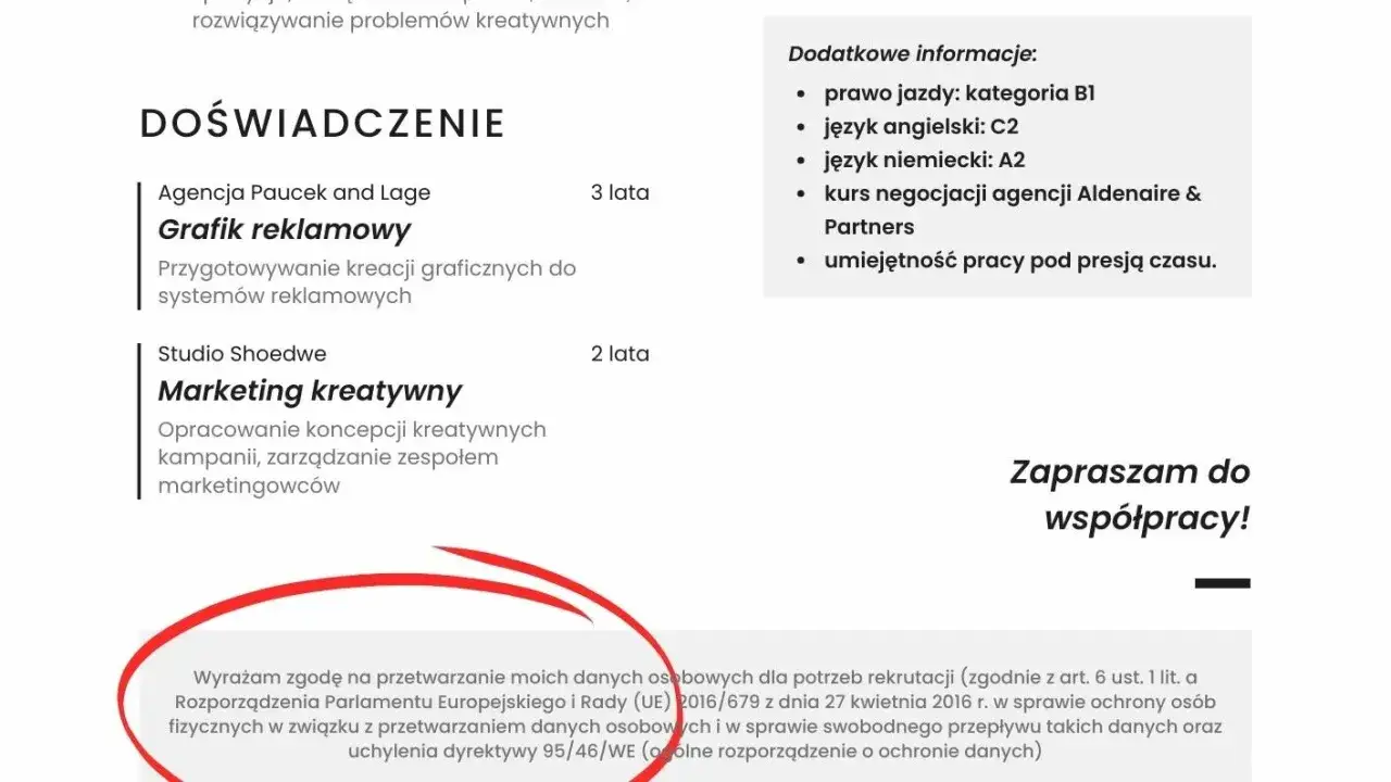 Wzór klauzuli RODO w CV