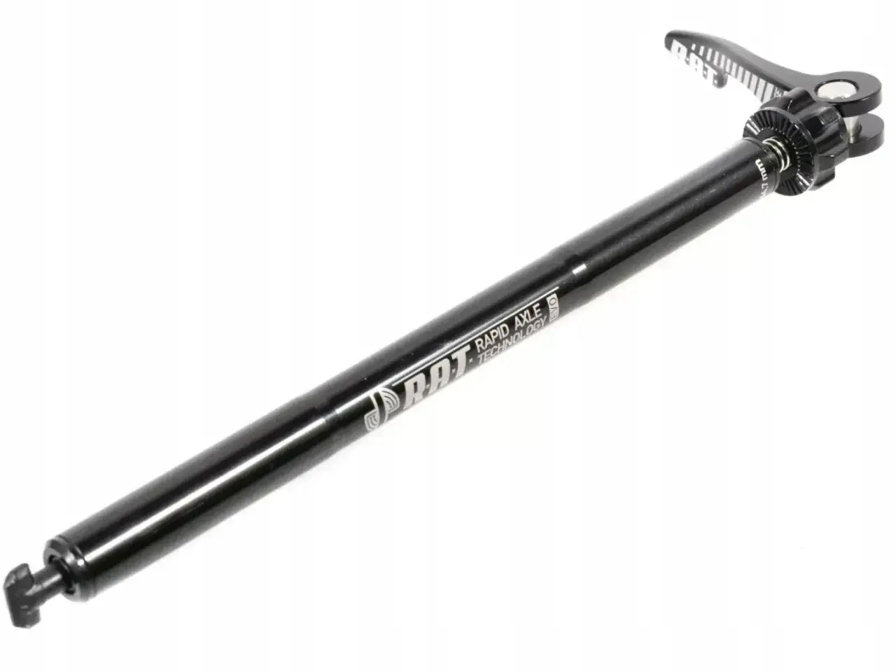 Czarna, sztywna oś boost z technologią Rapid Axle. Idealna do szybkiego montażu k&oacute;ł w rowerze.