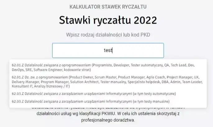 PKWiU kody ryczałt coach