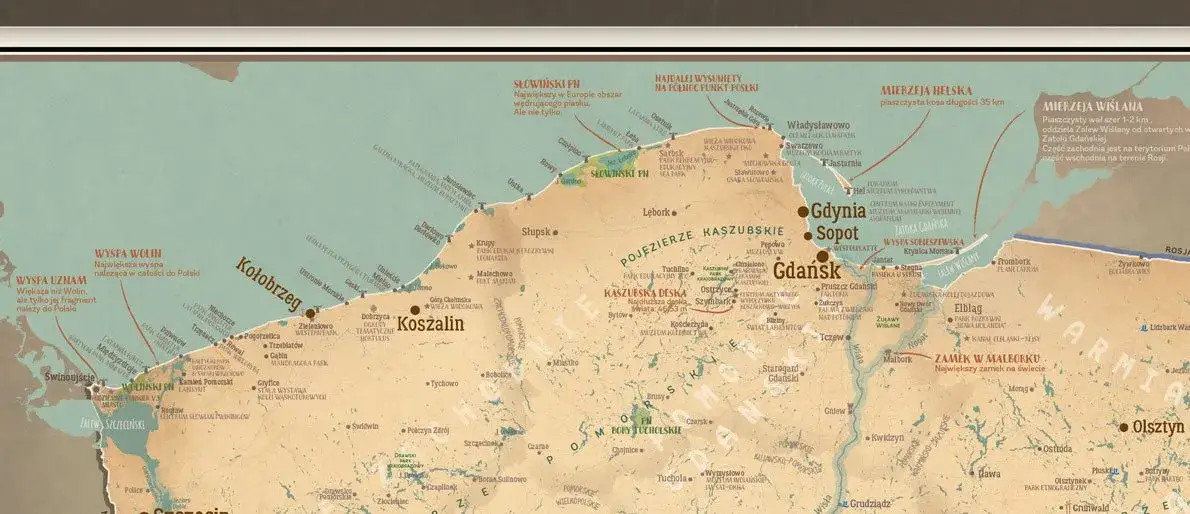 Mapa Polski nad morzem z atrakcjami dla dzieci