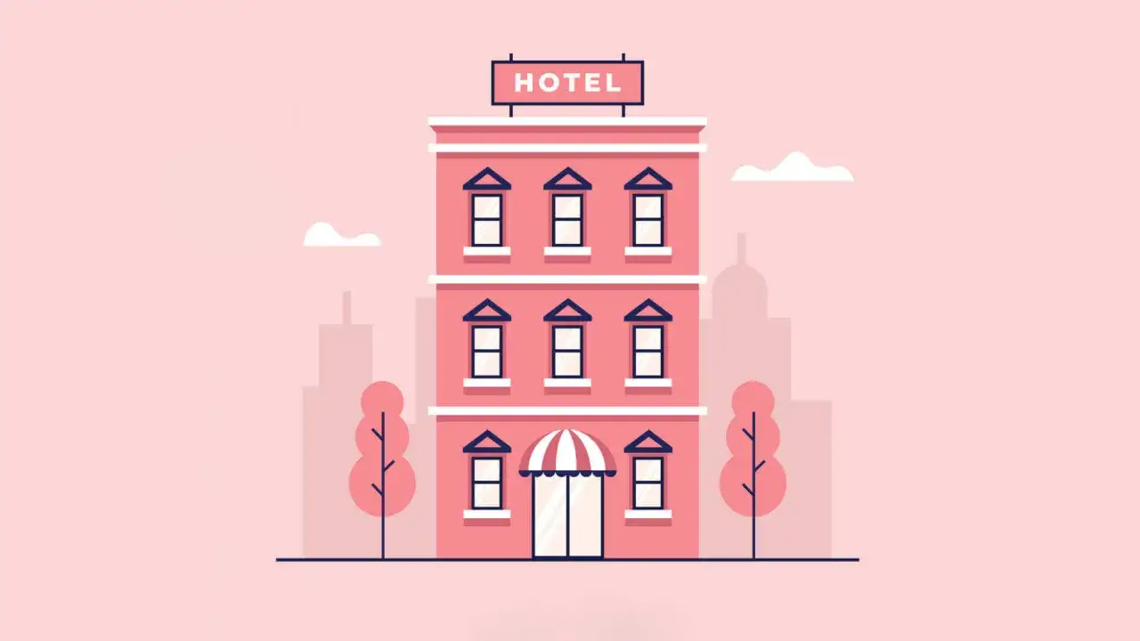 Ilustracja hotelu z napisem 