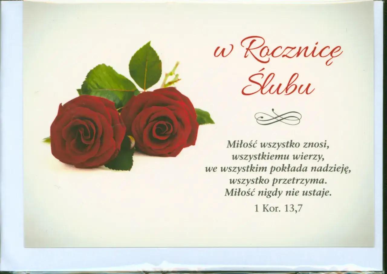 elegancka kartka rocznicowa z pi&oacute;rem i cytatem o miłości