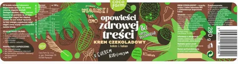 etykieta wegański krem czekoladowy skład