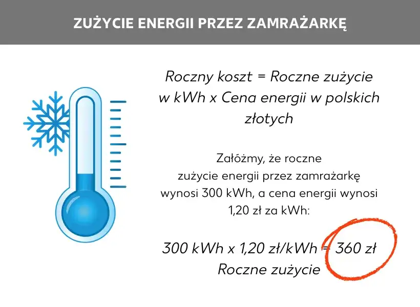 Nowoczesna zamrażarka energooszczędna vs stara zamrażarka zużycie prądu infografika