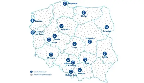 Mapa Polski plac&oacute;wki medyczne urologia ginekologia