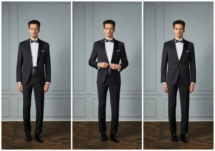 Pan młody w garniturze i pan młody w smokingu porównanie
