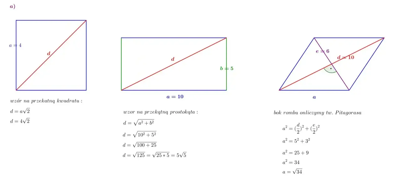 Przekątna prostokąta i kwadratu