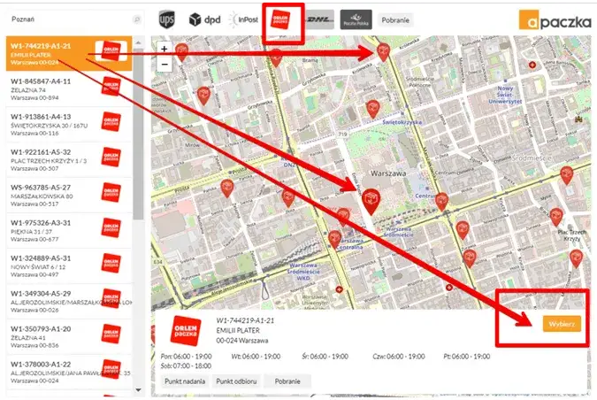 Mapa punktów Orlen Paczka