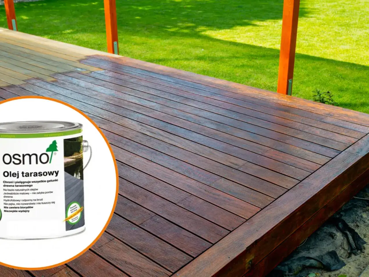 Drewniany taras przed i po konserwacji