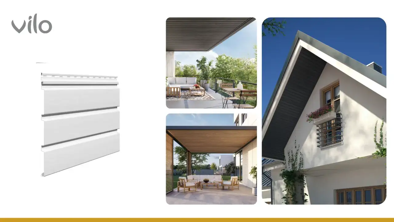 Biała podbitka Vilo, idealna na taras i elewację. Czy biała podbitka się brudzi? Nie, jest łatwa w utrzymaniu czystości.