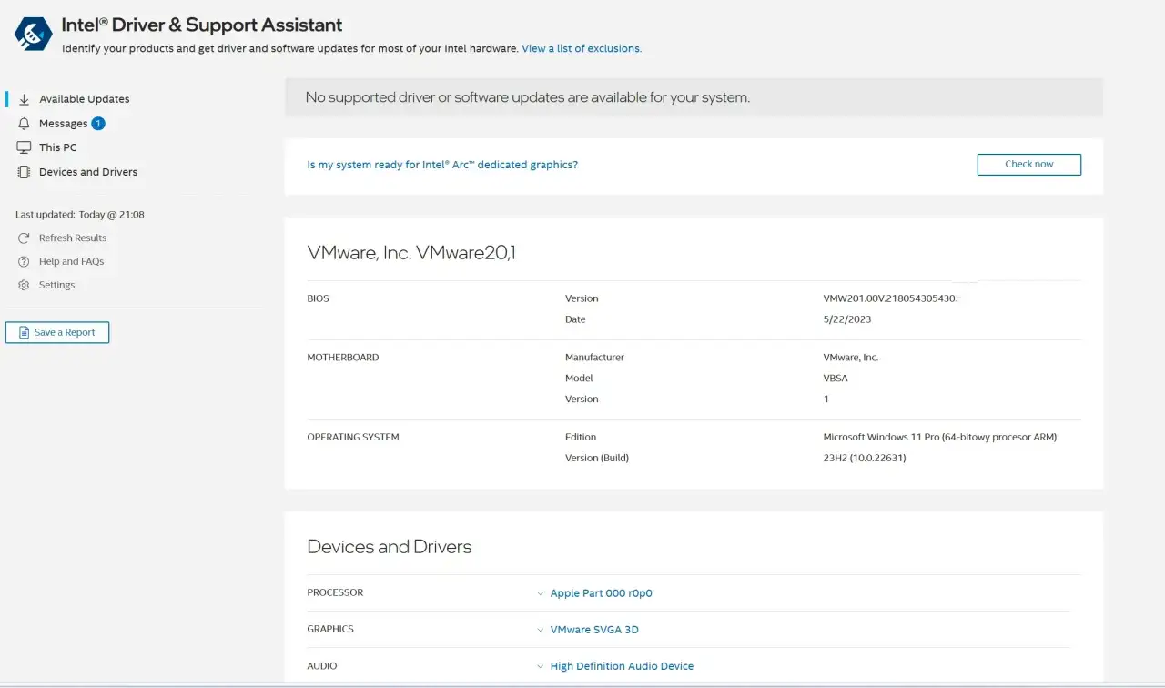 Intel Driver & Support Assistant pokazuje brak aktualizacji. Dowiedz się, jak zaktualizować sterowniki procesora Intel, gdy są dostępne.