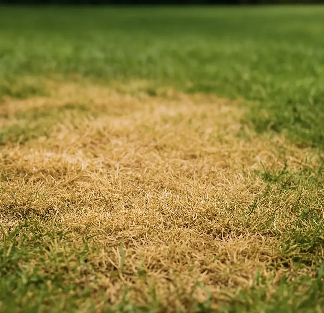 trawnik z mchem i ż&oacute;łtą trawą