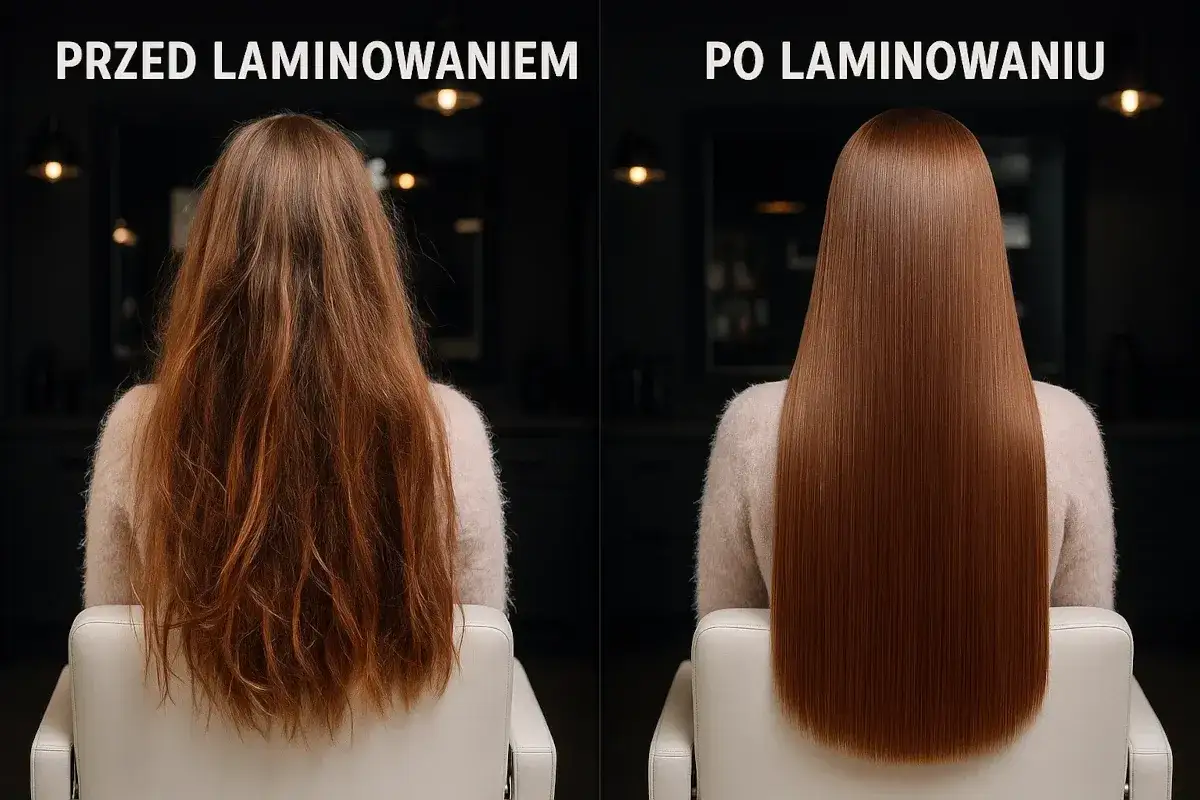 Przed i po zabiegu laminowania włos&oacute;w w domu. Zobacz, jak zniszczone włosy stają się gładkie i lśniące.