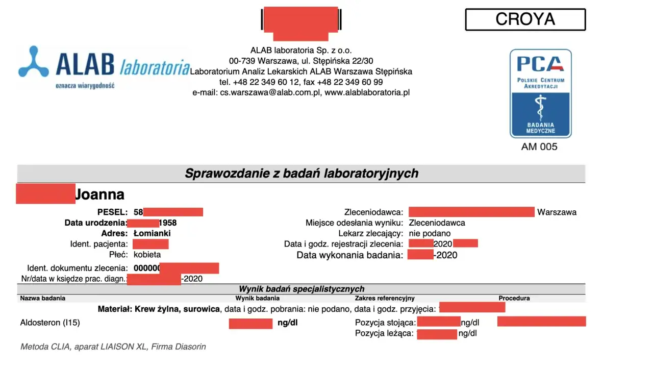 Przykład wyniku badania ALAB PDF