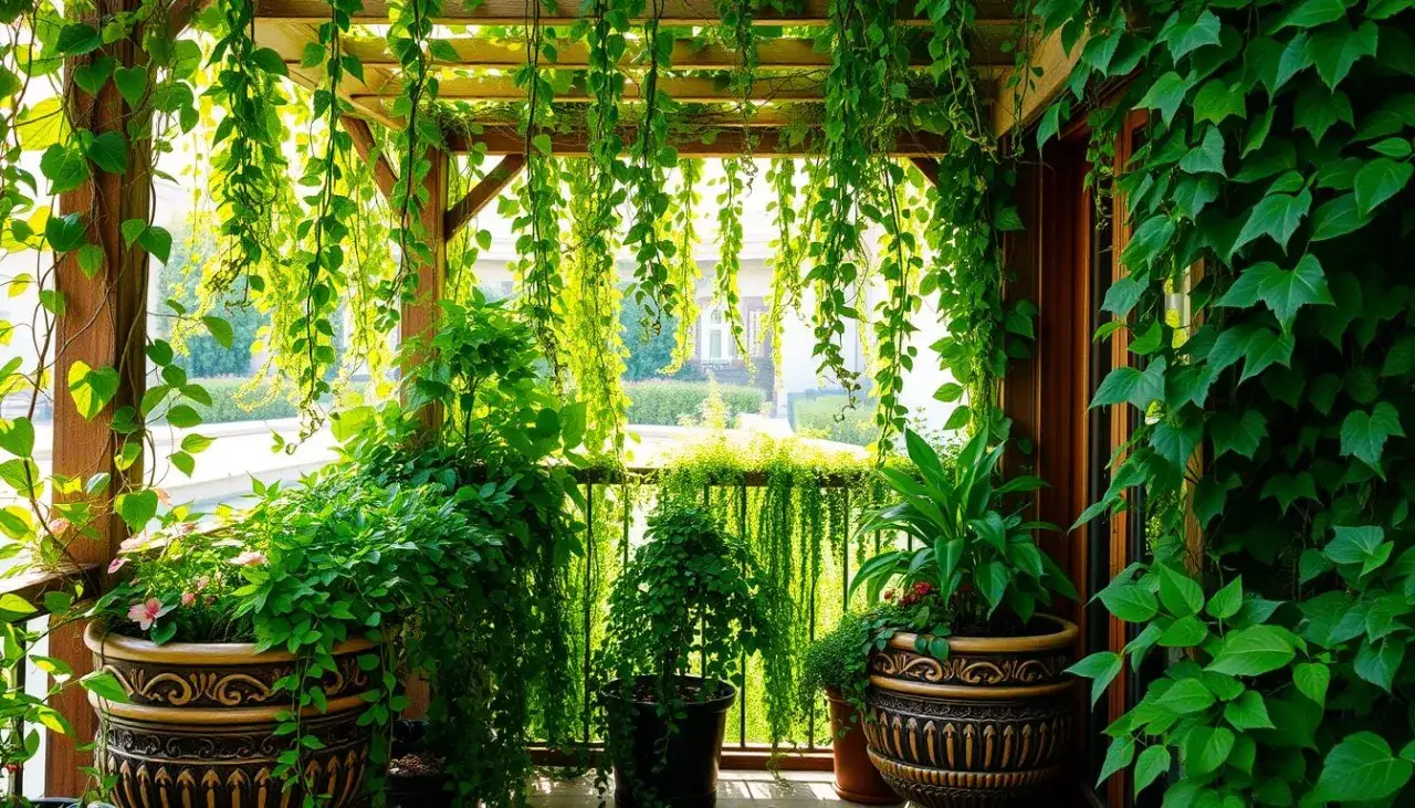 taras z pnączami cieniolubnymi