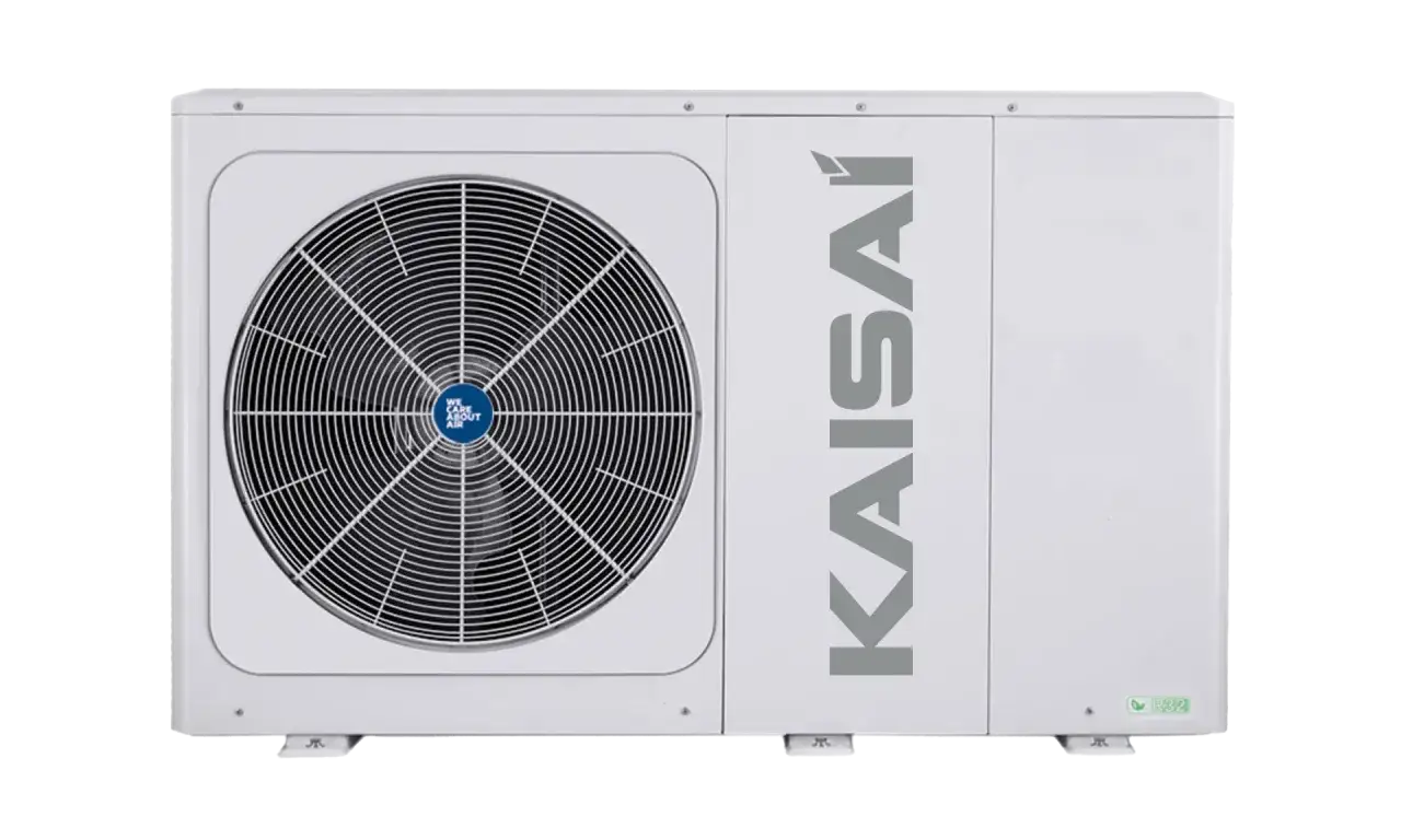 Jednostka zewnętrzna pompy ciepła Kaisai z wentylatorem. Dowiedz się, jak włączyć pompę ciepła Kaisai, aby cieszyć się komfortem.