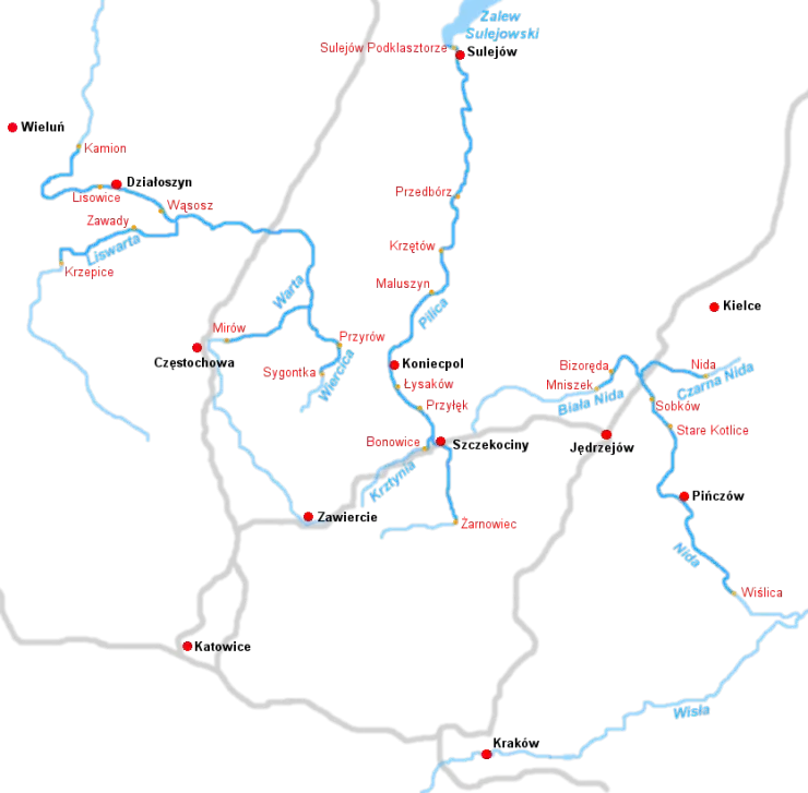 mapa spływów kajakowych pilica