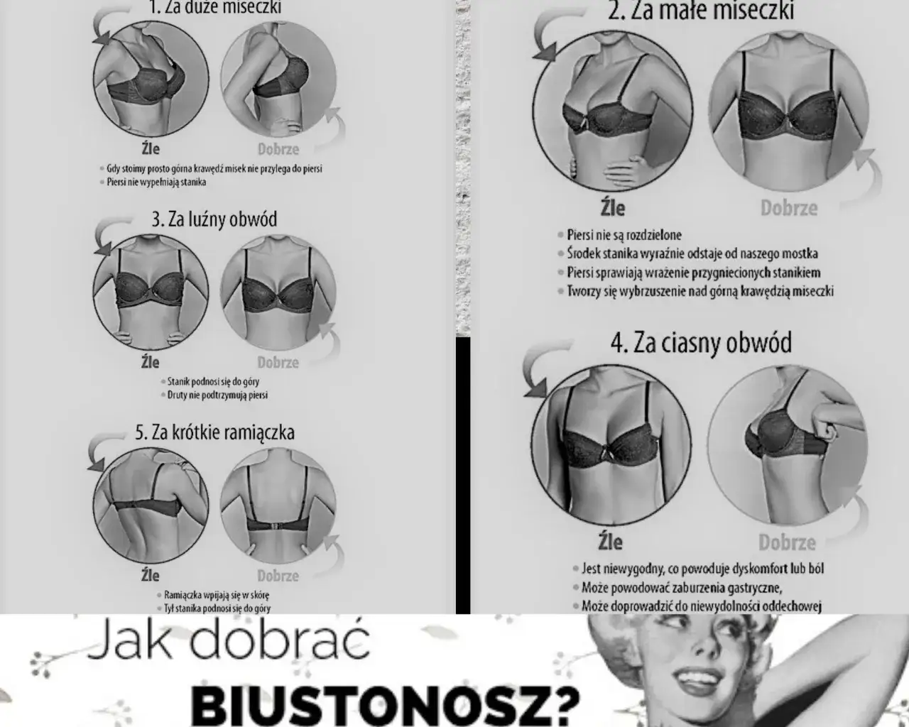 źle dobrany biustonosz przykłady